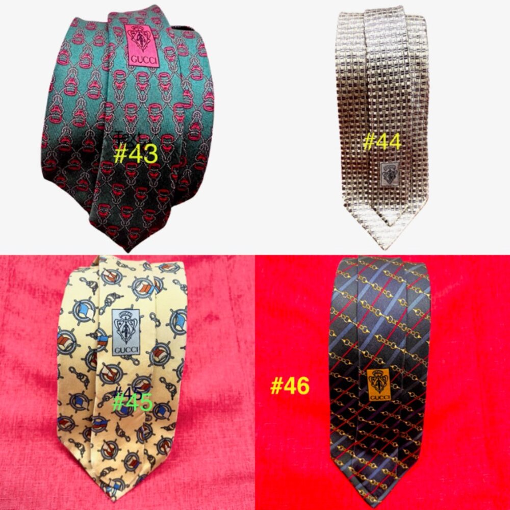 (4) GUCCI 100% SILK MEN'S Neck Ties Blue Stripted Silver Green Gold (Select 1)